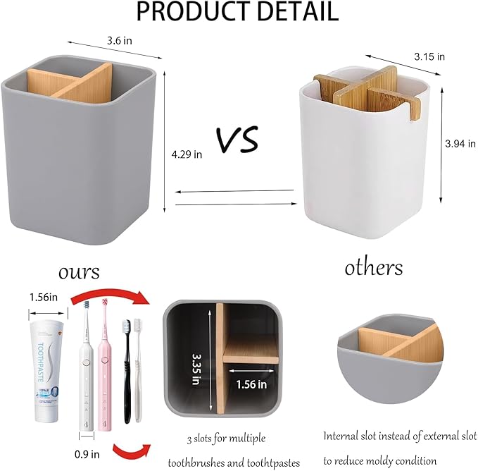 Bamboo Toothbrush Holder for Bathrooms, 3 Slots Toothbrush and Toothpaste - Image 2