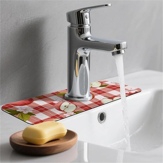 Kitchen Sink Splash Guard，Apple-on a checkered Faucet Mat Sink Gadgets-Super - Image 2
