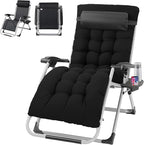 VINGLI 29" Padded Zero Gravity Chair, Lounge Chair with Removable Cushion & Tray， Folding Reclining Patio Chairs， Recliner Chair for Lawn，Indoor Outdoor-Black by VINGLI