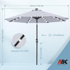 ABCCANOPY Durable Solar Led Patio Umbrellas with 32LED Lights 11FT (Light Gray) - Image 3