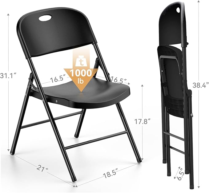 Nazhura 350 Weight Limit Heavy Duty Plastic Folding Chair with Reinfoced Steel Frame for Indoor and Outdoor, Wedding, Party, Restaurant, Meeting Room, Patio and Garden (Black, 4 Pack) - Image 3