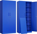 Yizosh Metal Garage Storage Cabinet with 2 Doors and 5 Adjustable Shelves - 71" Steel Lockable File Cabinet,Locking Tool Cabinets for Office,Home,Garage,Gym,School (Blue) by Yizosh