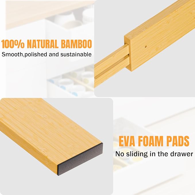 BAMBUROBA Bamboo Drawer Dividers, Adjustable Kitchen Drawer Organizer - Image 7