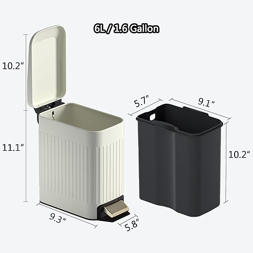 Small Bathroom Trash Can with Lid Soft Close-6L/1.6 Gal Slim Step Garbage - Image 5