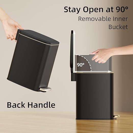Small Bathroom Trash Can with Lid Soft Close, Step Pedal, 6L / 1.6 Gal - Image 5