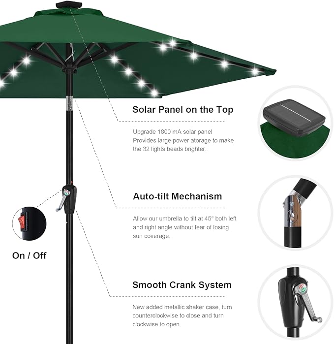 ABCCANOPY Durable Solar Led Patio Umbrellas with 24LED Lights 7.5FT (Green) - Image 7