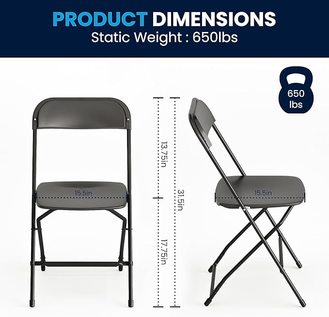 Flash Furniture Hercules Series Plastic Folding Chair - Black - 650LB Weight Capacity Comfortable Event Chair - Lightweight Folding Chair - Image 2