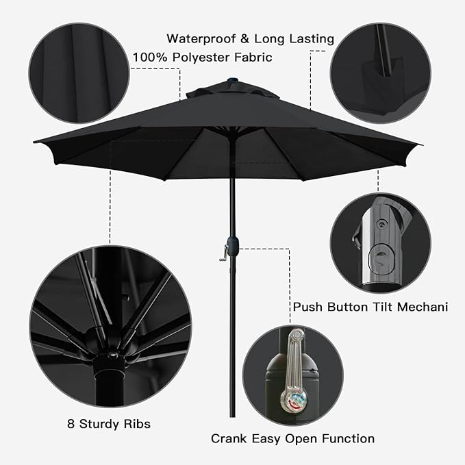 Sunnyglade 9' Patio Umbrella Outdoor Table Umbrella with 8 Sturdy Ribs - Image 2