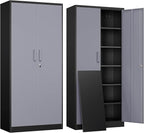 Yizosh Metal Garage Storage Cabinet with 2 Doors and 5 Adjustable Shelves - 71" Steel Lockable File Cabinet,Locking Tool Cabinets for Office,Home,Garage,Gym,School (Gray Black) by Yizosh