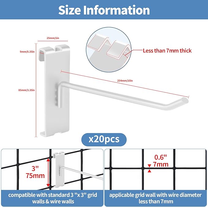 20Pcs Gridwall Hooks, Metal Grid Panel Hanging Peg Hooks, Grid Wall Accessory - Image 2
