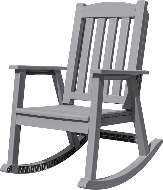 Devoko PP Material Rocking Chair Outdoor Indoor All Weather High Back Patio Rocker for Adult Heavy Duty Rocking Chair for Patio Backyard Porch Garden (Heavy Duty, Gray) by DEVOKO
