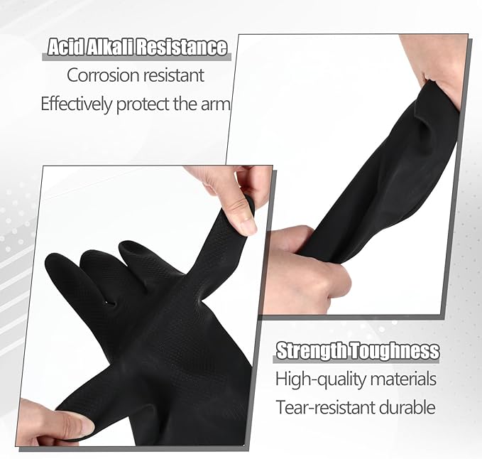 10 Pairs Chemical Resistant Latex Gloves, Heavy Duty Black Rubber Gloves - Image 4