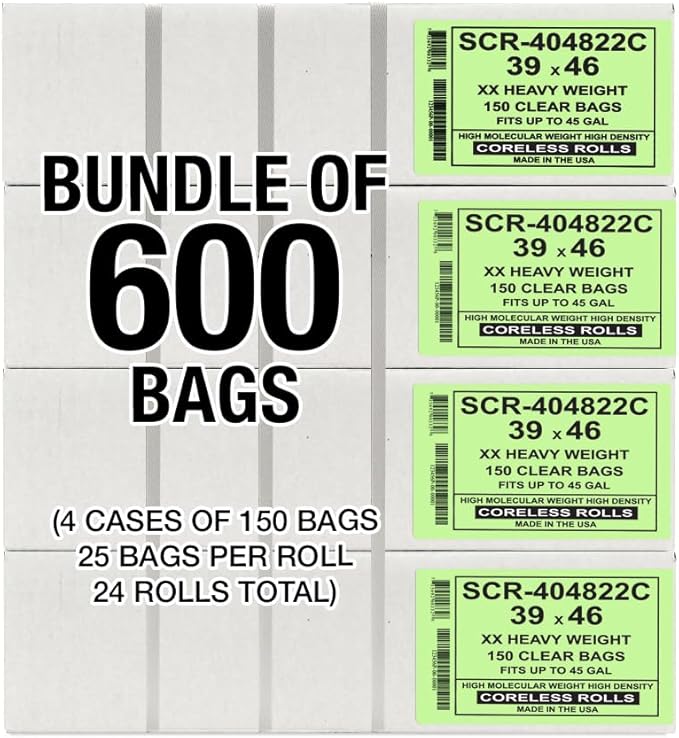 Aluf Plastics 45 Gallon 22 Micron Premium Clear Trash Bags - Image 7