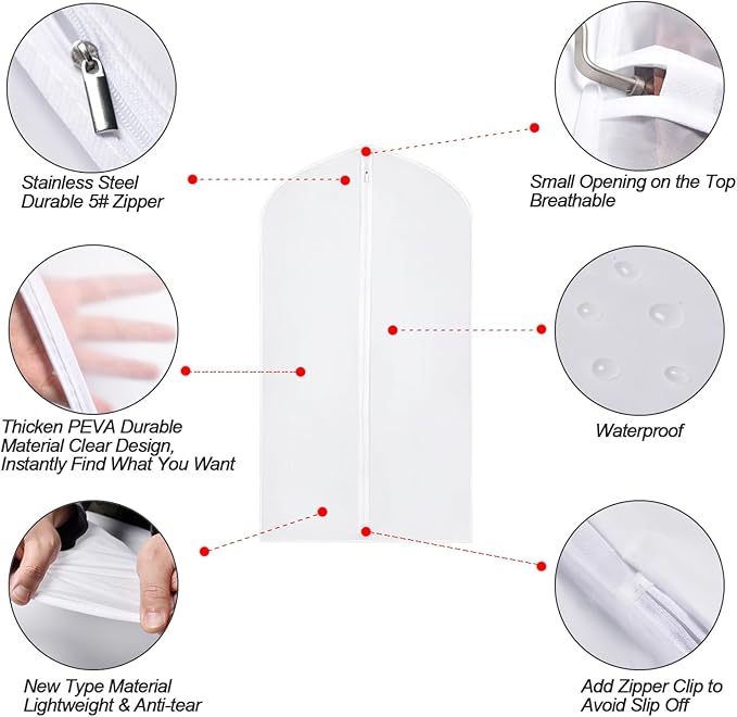 Garment Bag Covers 24''X54'' Lightweight White PEVA Breathable Bags - Image 4