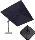 PURPLE LEAF 9' X 12' Right-left Tilt Patio Umbrella with Base Outdoor Cantilever Swivel Rectangle Umbrella Aluminum Offset Umbrella with 360-degree Rotation for Garden Deck Pool Patio Navy by PURPLELEAF