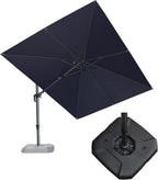 PURPLE LEAF 9' X 12' Right-left Tilt Patio Umbrella with Base Outdoor Cantilever Swivel Rectangle Umbrella Aluminum Offset Umbrella with 360-degree Rotation for Garden Deck Pool Patio Navy by PURPLELEAF