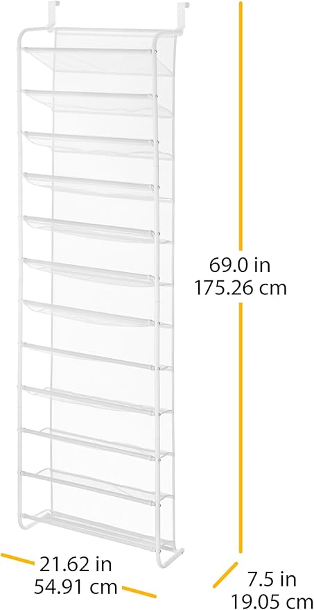 Whitmor 36 Pair Over The Door Shoe Organizer, 12 Tier Hanging Shoe Organizer - Image 7