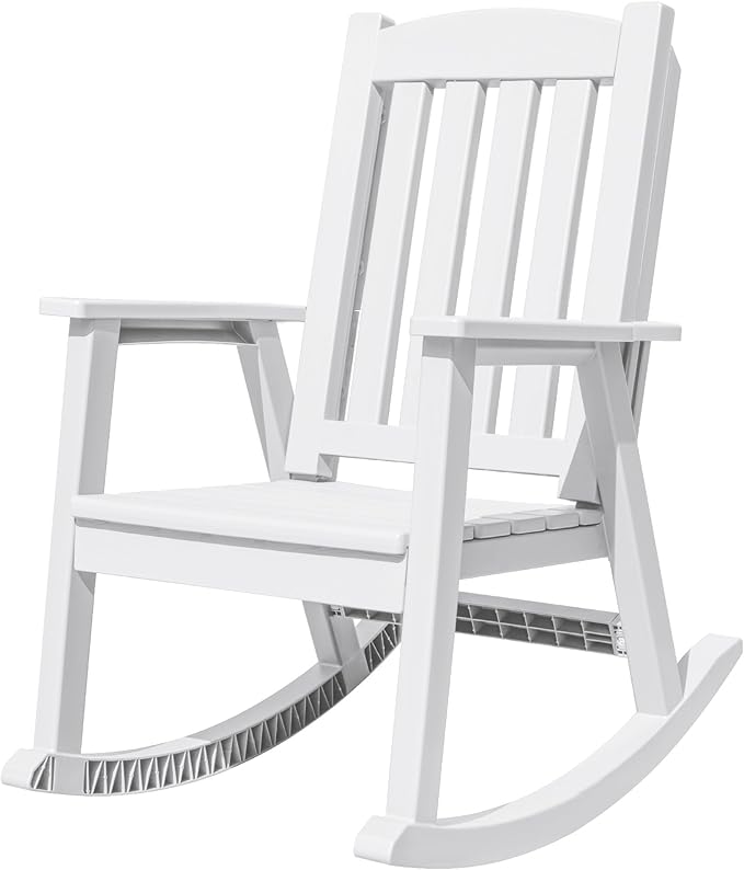 Devoko PP Material Rocking Chair Outdoor Indoor All Weather High Back Patio Rocker for Adult Heavy Duty Rocking Chair for Patio Backyard Porch Garden (Heavy Duty, White) by DEVOKO