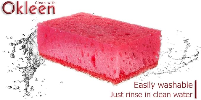Pink Multi Use Scrub Sponges. Made in Europe. 18 Pack, 4.3x2.8x1.4 inches. - Image 4