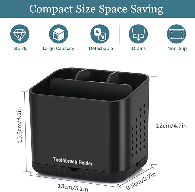 Black Toothbrush Holders for Bathrooms, Kids Electric Toothbrush and Toothpaste - Image 6