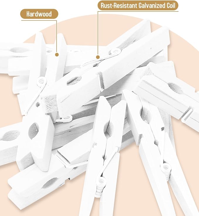 100 Pack White Clothespins 2.9 Inch, Heavy-Duty Wood Rust-Resistant Clothes Pins - Image 3