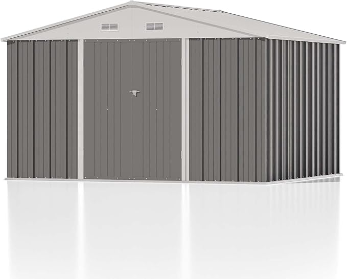 Patiowell 10 x 8 FT Outdoor Storage Shed, Large Garden Tool Metal Shed with Sloping Roof and Double Lockable Door, Outdoor Shed for Backyard Garden Patio Lawn,Grey - Image 7