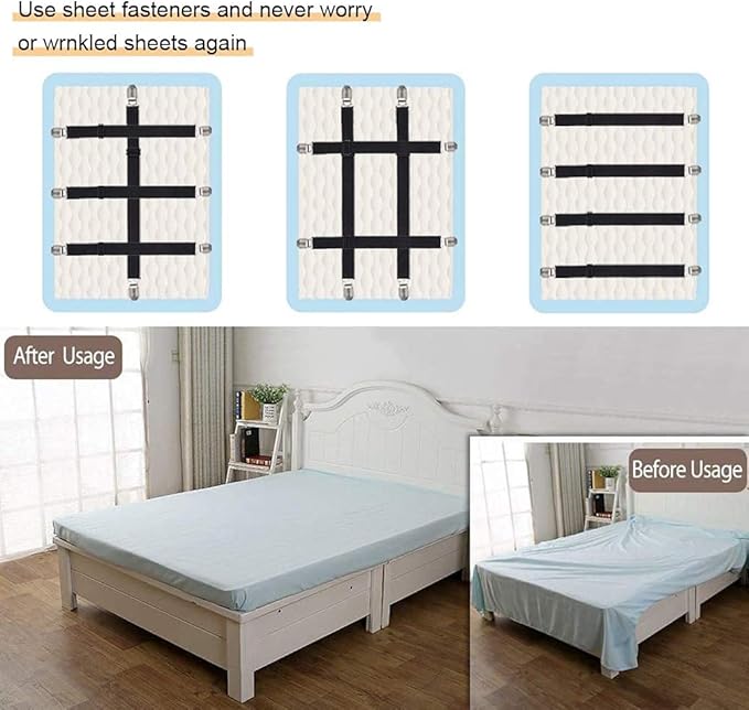 8Pcs Adjustable Bed Sheet Straps Clips, Elastic Mattress Sheet Fasteners Holder - Image 3