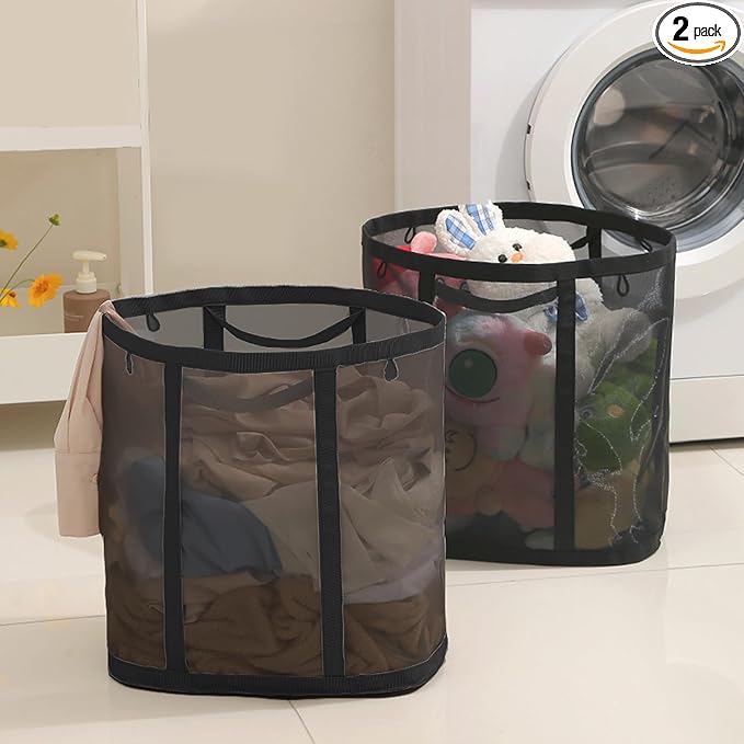 Mesh Bag with Handles, Collapsible Laundry Basket, Foldable Laundry Bag by HGZBS