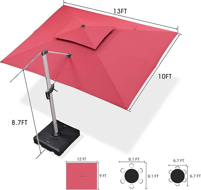 PURPLE LEAF 10' X 13' Patio Umbrella Outdoor Rectangle Umbrella Large Cantilever Umbrella Windproof Offset Heavy Duty Sun for Garden Deck Pool Patio, Terra - Image 9
