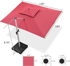 PURPLE LEAF 10' X 13' Patio Umbrella Outdoor Rectangle Umbrella Large Cantilever Umbrella Windproof Offset Heavy Duty Sun for Garden Deck Pool Patio, Terra - Image 9