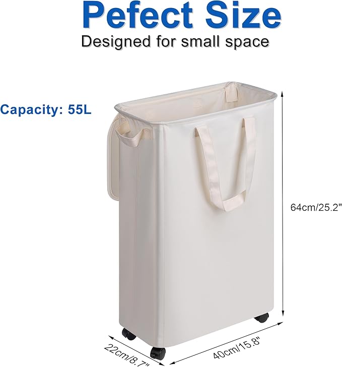 Slim Laundry Hamper with Lid and Wheels, Small Rolling Laundry Basket with - Image 5