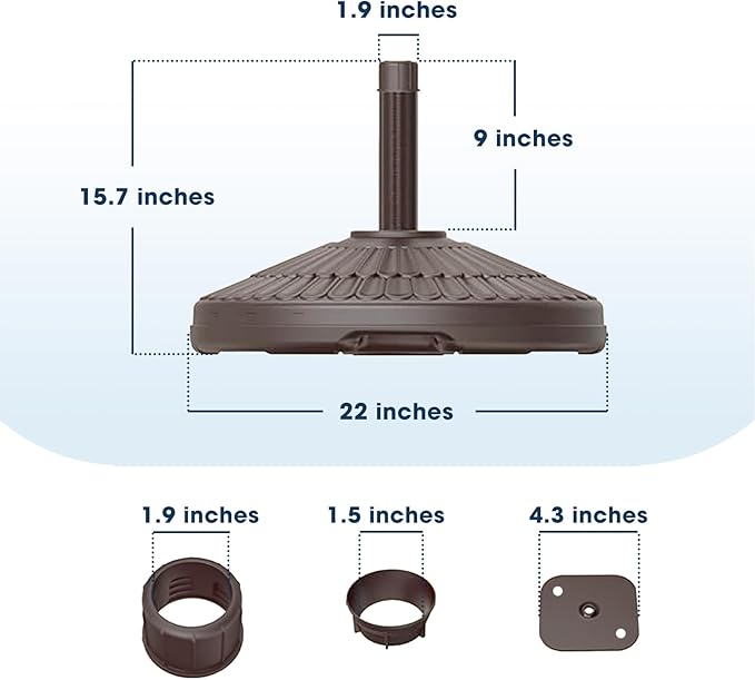 wikiwiki 80 Lbs HDPE Round Patio Umbrella Base, Weighted Umbrella Stands Fits 1.5-1.9in Poles for Garden, Lawn, Deck, Backyard & Pool, Brown - Image 2