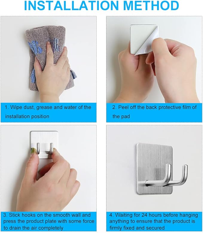 Adhesive Hooks, Razor Holder for Shower, Stick Bathroom Wall Towel Hooks - Image 6