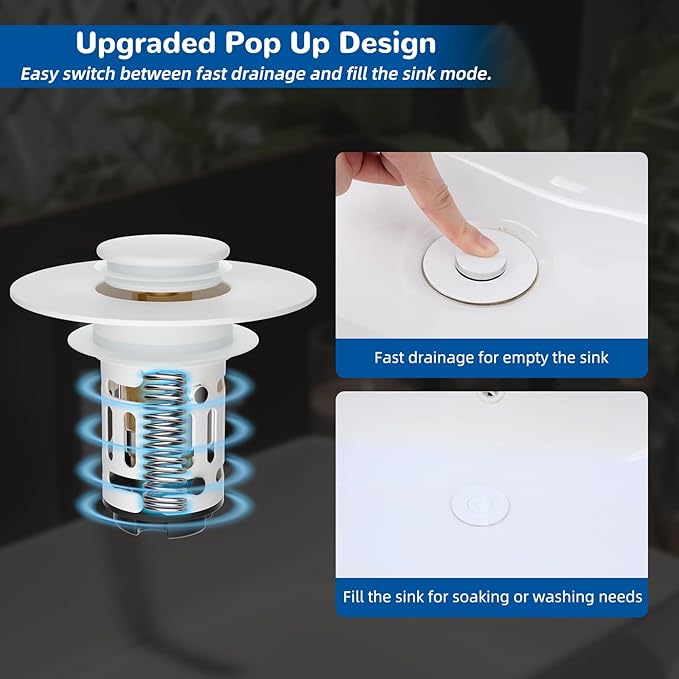 Hibbent Upgraded 3 in 1 Bathroom Sink Drain Strainer, Universal Pop Up Stopper - Image 6