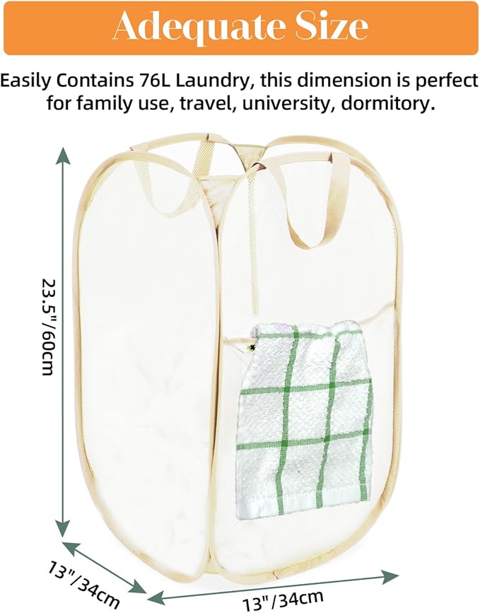 Durable Collapsible Laundry Baskets- Reinforced Mesh Pop Up Laundry Hamper - Image 3