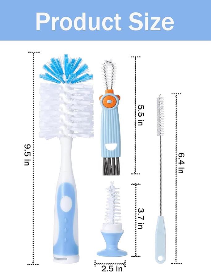 Baby Bottle Brush Set 4 in 1, Baby Bottle Cleaner, - Image 2