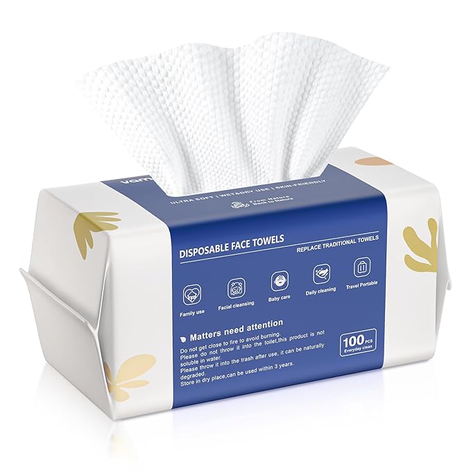 Disposable Face Towels, Biodegradable Ultra Soft Washcloths by VAMMOTS