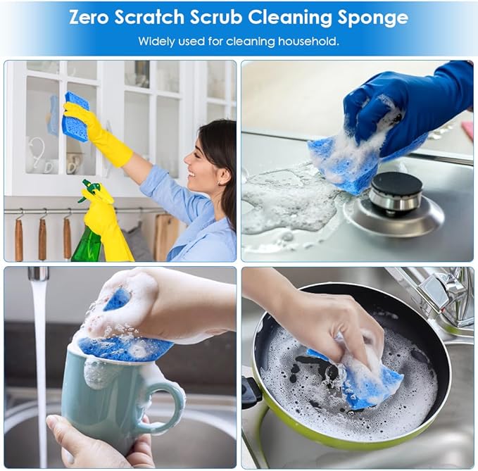 8 PCS Dish Sponges Kitchen, Premium Blue Dish Washing Kitchen Sponge, - Image 6