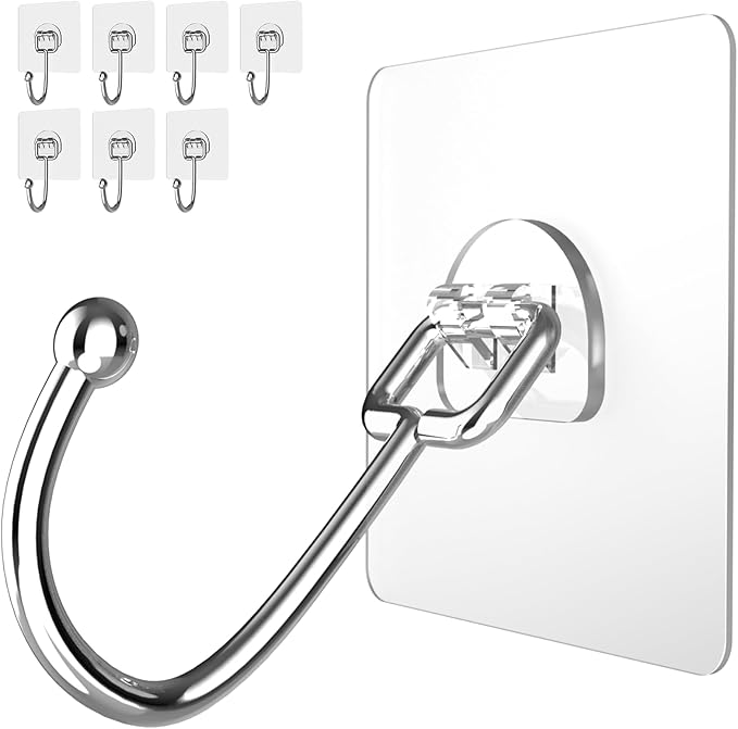 Large Adhesive Hooks 8-Pack, Heavy Duty 44lb Wall Hooks by Latoxcaa-SpaceMaster