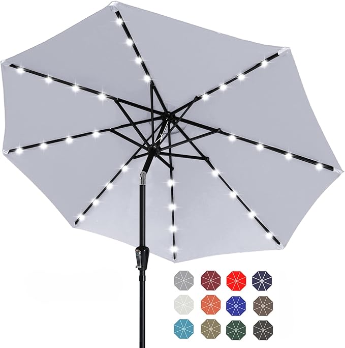 ABCCANOPY Durable Solar Led Patio Umbrellas with 32LED Lights 11FT (Light Gray) by ABCCANOPY