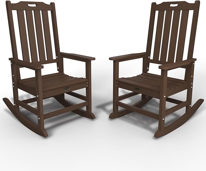 Oversized Rocking Chair Set of 2, Outdoor Rocking Chair for Adults, All Weather Resistant Porch Rocker for Lawn Garden, Brown by THOEOE