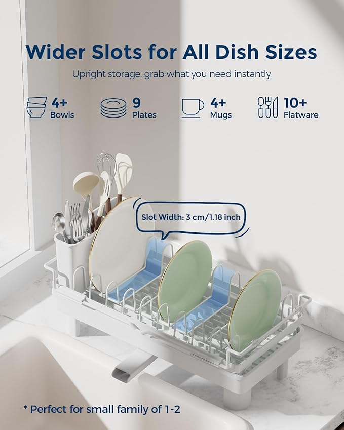 Nacial 2-in-1 Small Dish Drying Rack Fits 14''–21.8'' Sink, Dish Drainers - Image 6