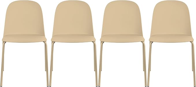 2xhome Set of 4 Modern Stackable Armless Dining Chairs | Plastic Shell Seat with Metal Legs | Indoor or Outdoor Use | Home Kitchen Patio, Beige by 2xhome