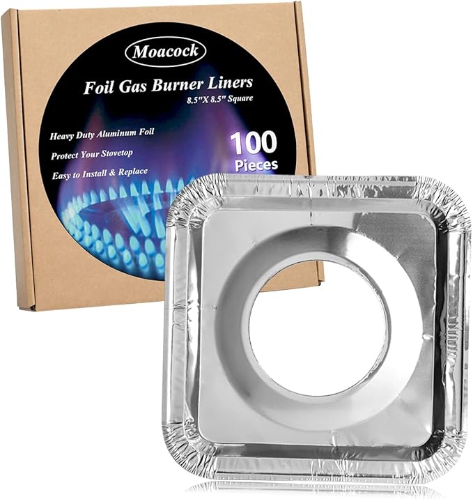 100 Pack Aluminum Foil Square Stove Burner Covers Disposable Heavy Thick by MOACOCK
