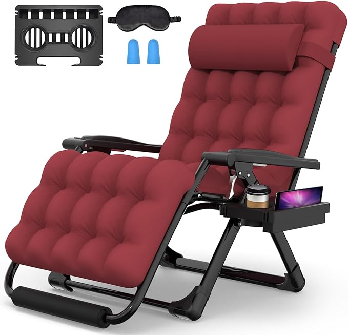 Suteck Oversized Zero Gravity Chair,33In XXL Lounge Chair w/Removable Cushion&Headrest, Reclining Camping Chair w/Upgraded Lock and Footrest, Reclining Patio Chairs Recliner for Indoor Outdoor,500LBS by Suteck
