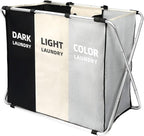Laundry Cloth Hamper Sorter Basket Bin Foldable 3 Sections - Image 8