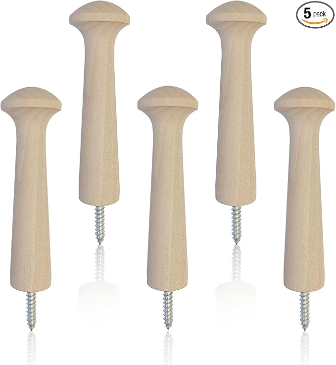 5Pcs Wooden Pegs Shaker Coat Hooks Screw-in Wall Rack Pegs by YAFIYGI