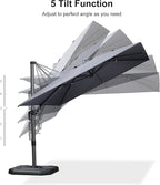 PURPLE LEAF 9' X 12' Right-left Tilt Patio Umbrella with Base Outdoor Cantilever Swivel Rectangle Umbrella Offset Umbrella with 360-degree Rotation for Garden Deck Pool Patio Light Grey - Image 8