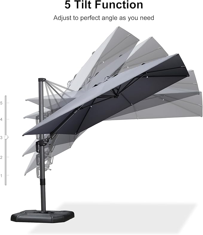 PURPLE LEAF 9' X 12' Right-left Tilt Patio Umbrella with Base Outdoor Cantilever Swivel Rectangle Umbrella Offset Umbrella with 360-degree Rotation for Garden Deck Pool Patio Light Grey - Image 8
