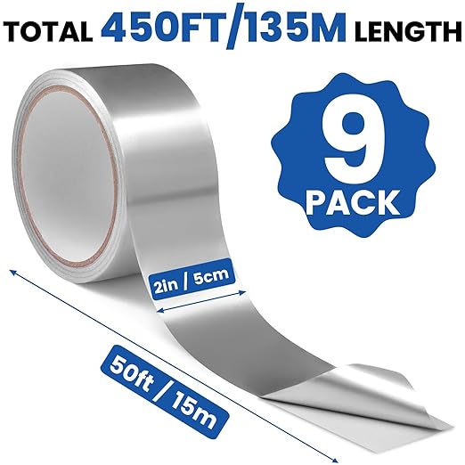 9 Pack Aluminum Foil Tape, 3.9 mil 2" x 450 Feet Total Silver High Temperature - Image 2
